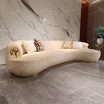 Fluid Curved Luxury Sofa Set with Sculptural Gold Stainless Steel Accents & Hammered Texture Base
